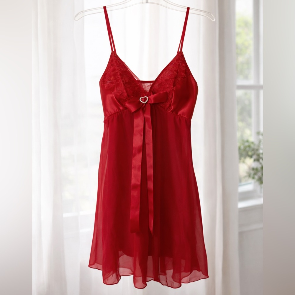 NWT negligee nightgown chemise red satin lace babydoll size XL
